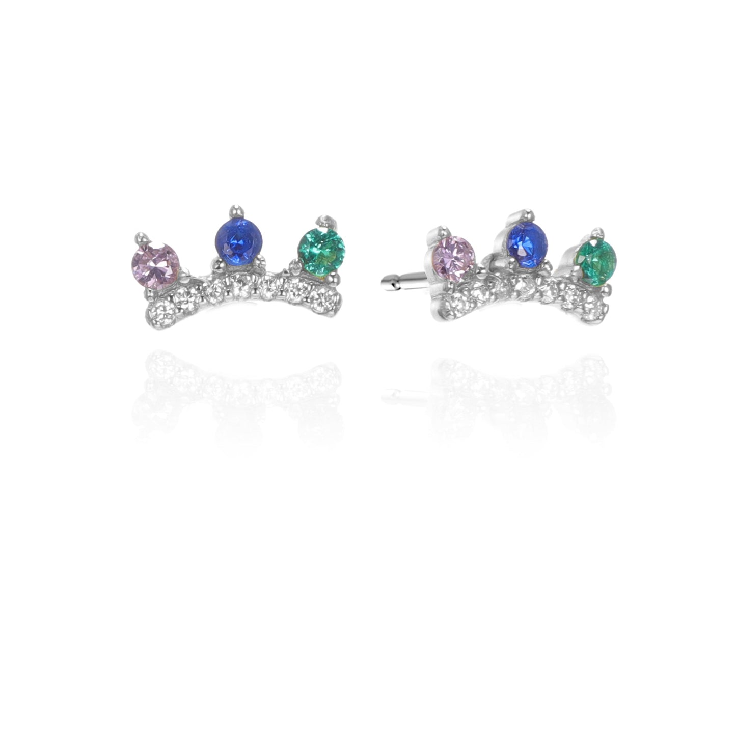 Silver CZ Crown Stud Earrings