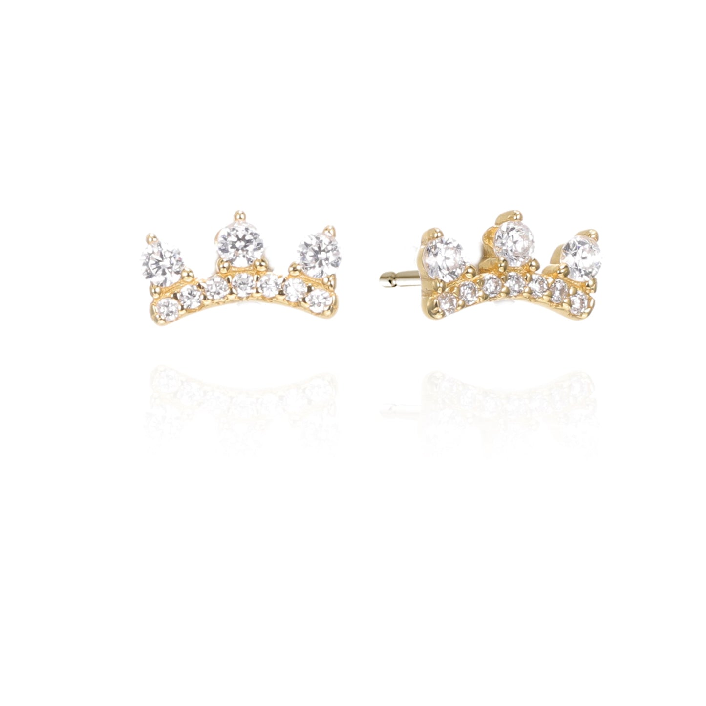 Silver CZ Crown Stud Earrings