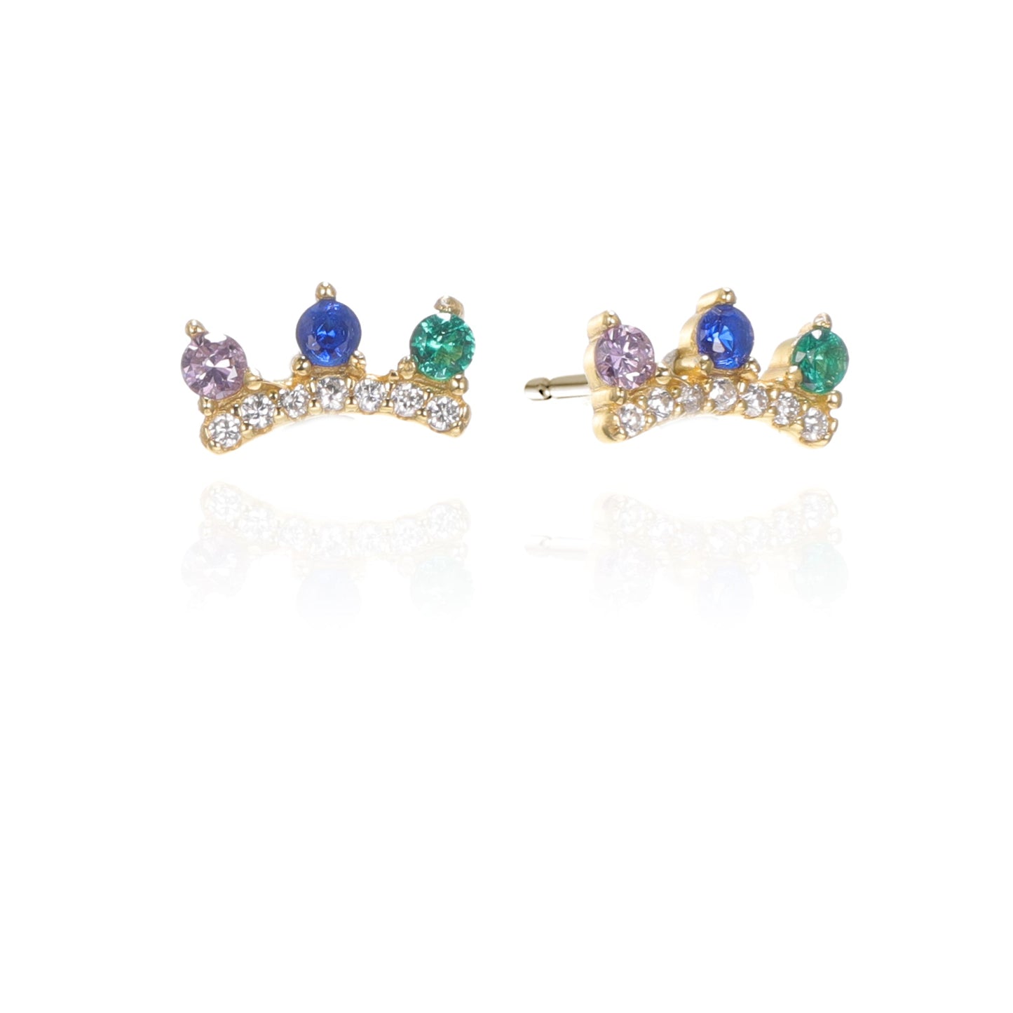 Silver CZ Crown Stud Earrings