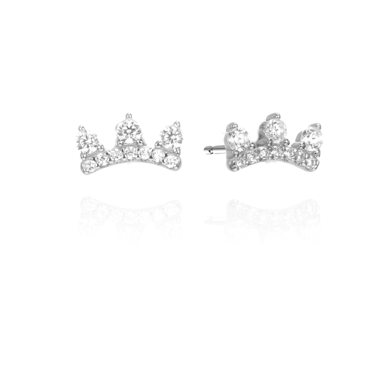 Silver CZ Crown Stud Earrings
