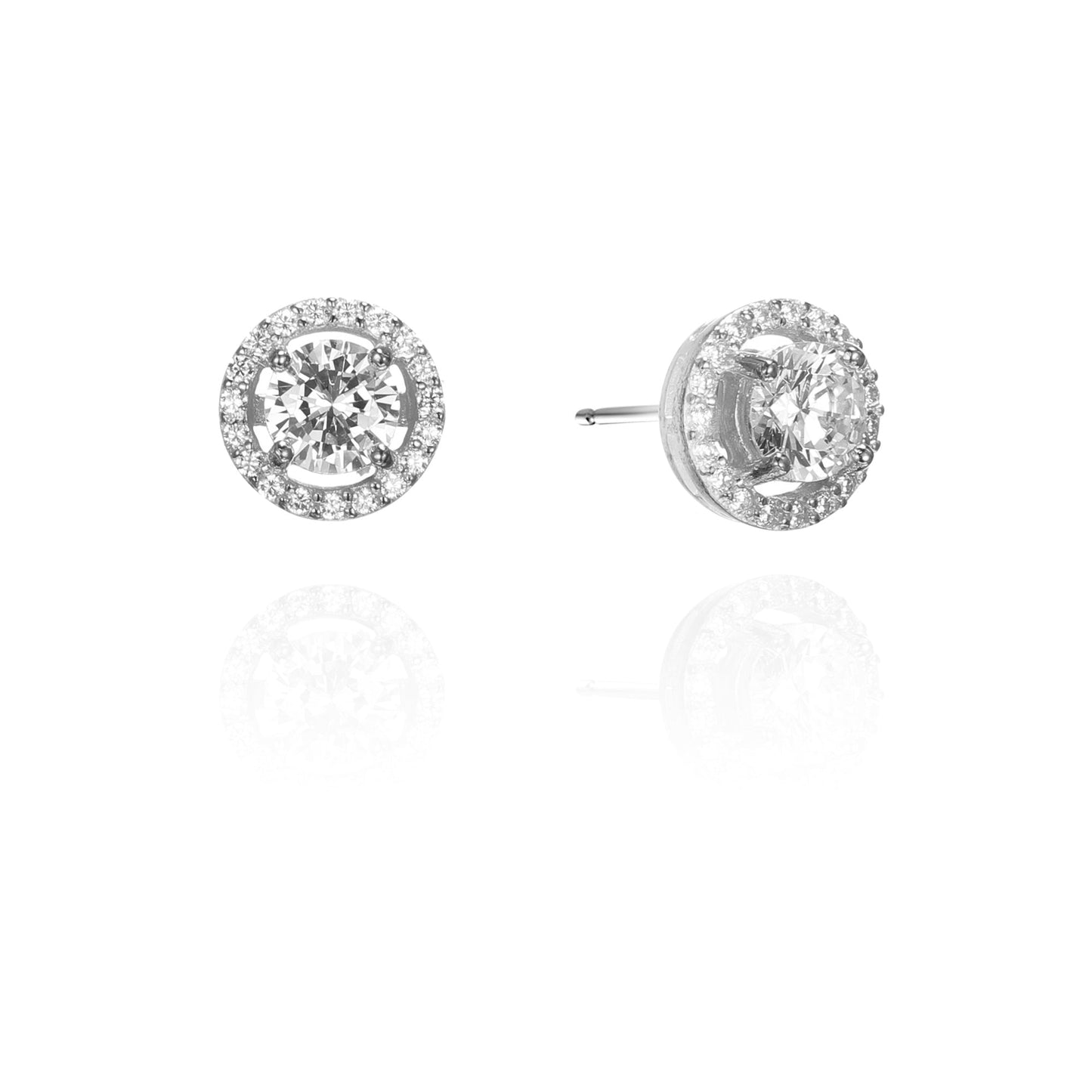 Silver CZ Halo Stud Earrings