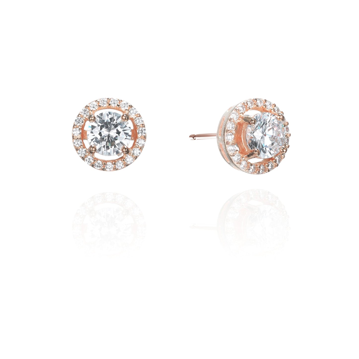 Silver CZ Halo Stud Earrings