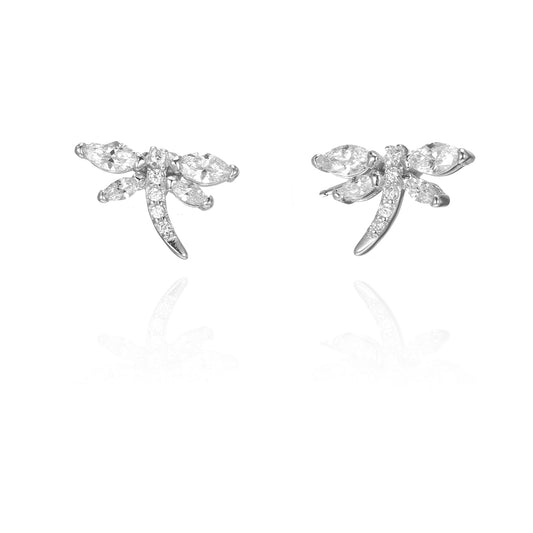 Silver CZ Dragonfly Stud Earrings