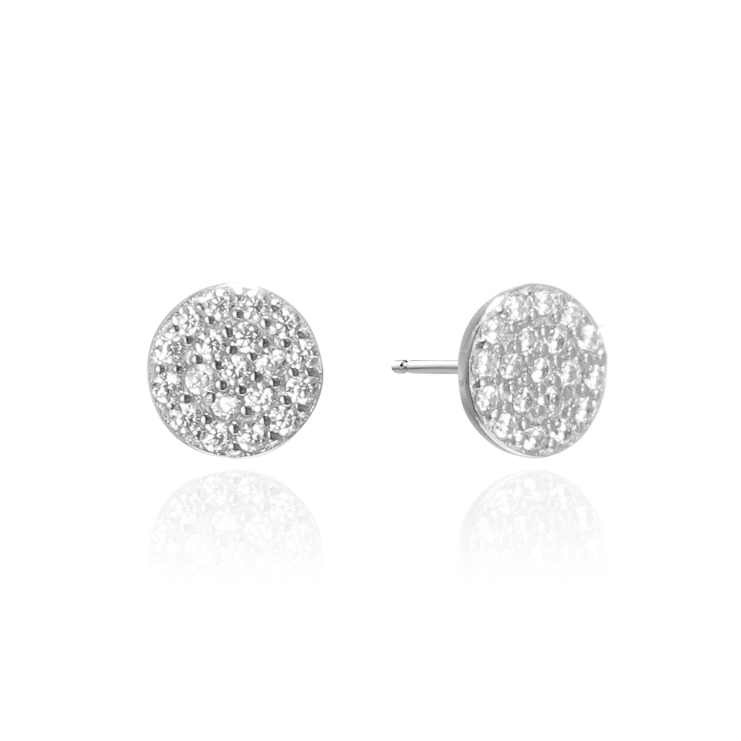 Silver CZ Round Disc Stud Earrings