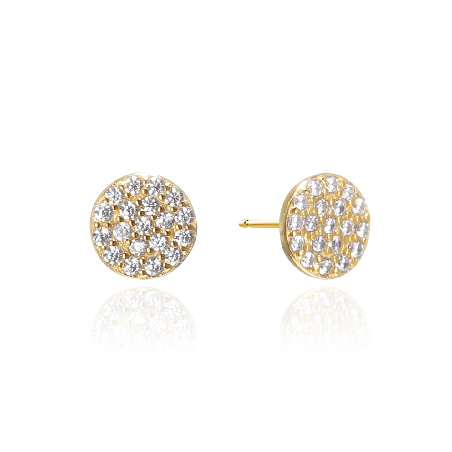 Silver CZ Round Disc Stud Earrings