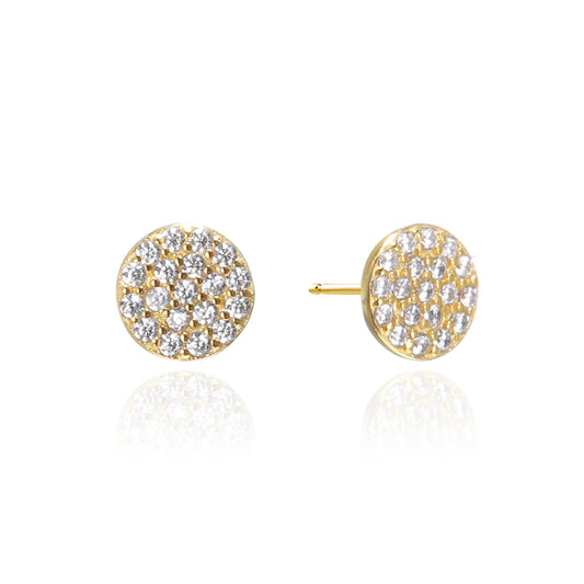 Silver CZ Round Disc Stud Earrings