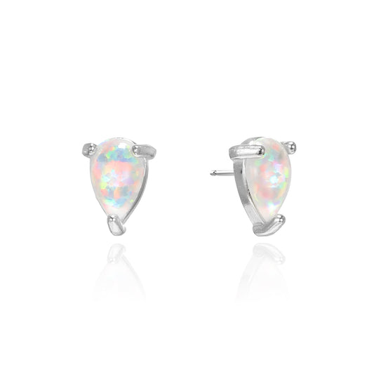 Silver Teardrop Opal Stud Earrings