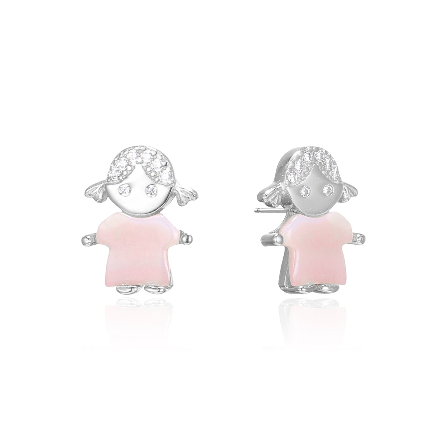 Silver CZ Mother Of Pearl Girl Stud Earrings