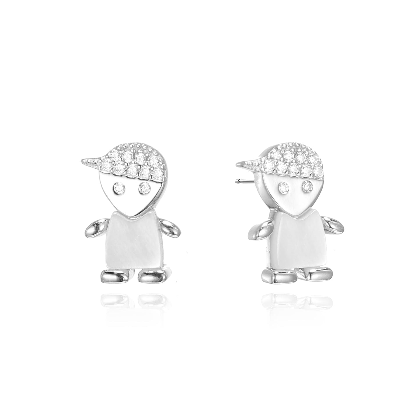 Silver CZ Mother Of Pearl Boy Stud Earrings