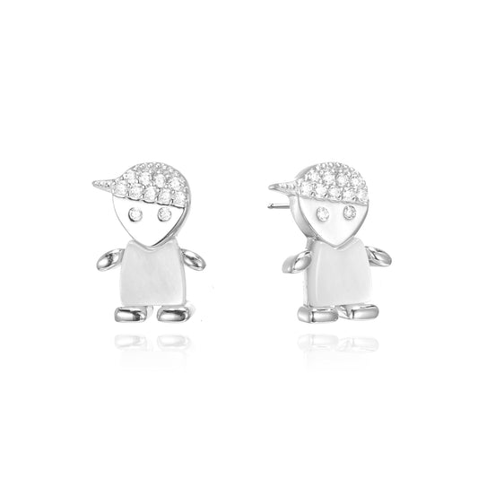 Silver CZ Mother Of Pearl Boy Stud Earrings