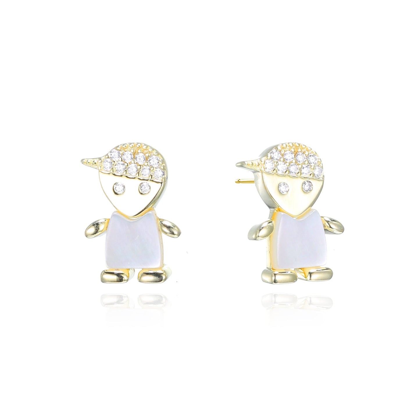 Silver CZ Mother Of Pearl Boy Stud Earrings