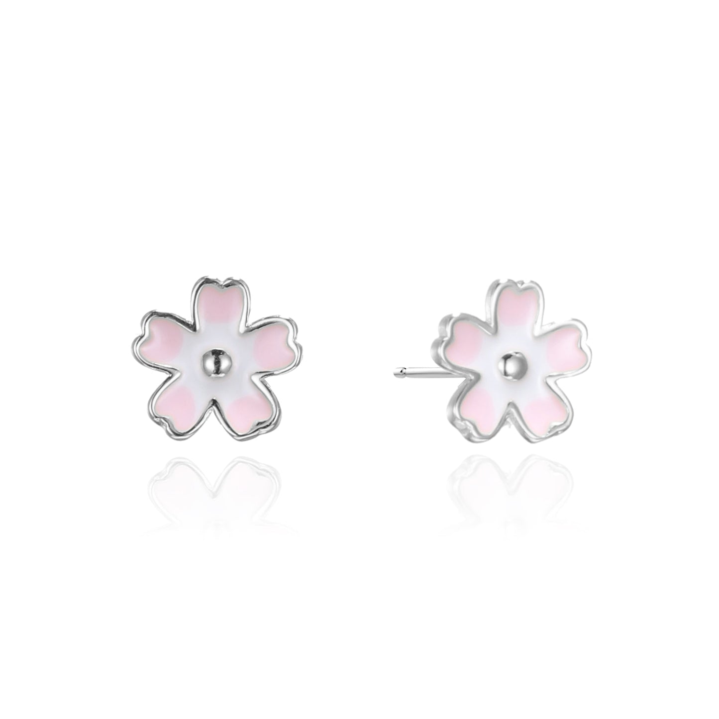 Silver Enamel Sakura Stud Earrings