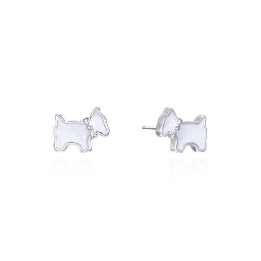 Silver Enamel Dog Stud Earrings