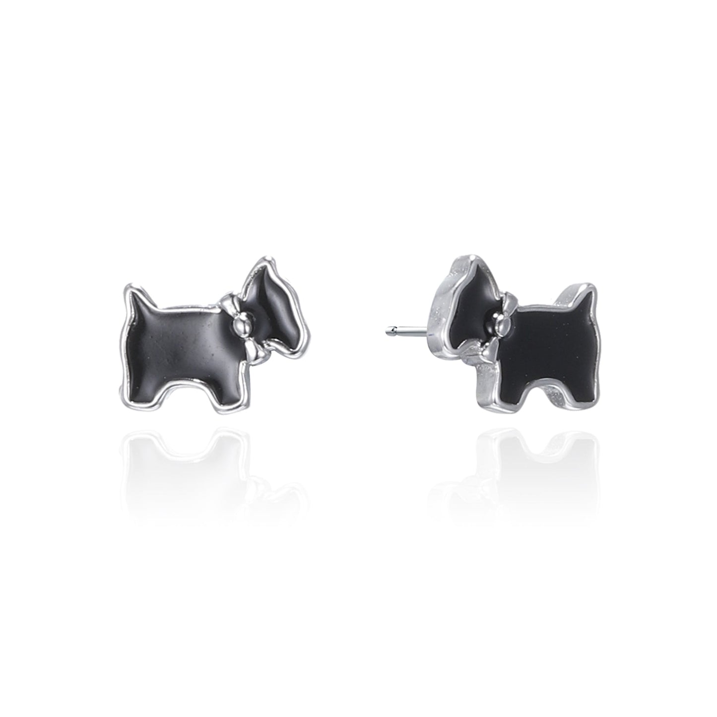 Silver Enamel Dog Stud Earrings