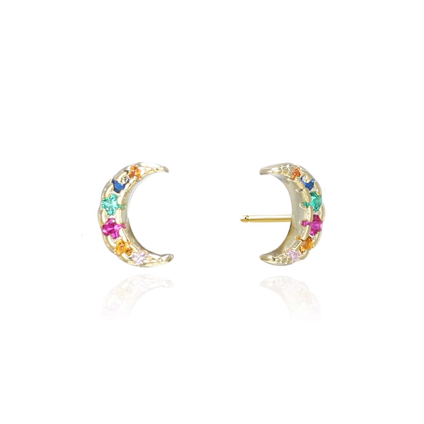 Silver Multi Color CZ Eclipse Stud Earrings