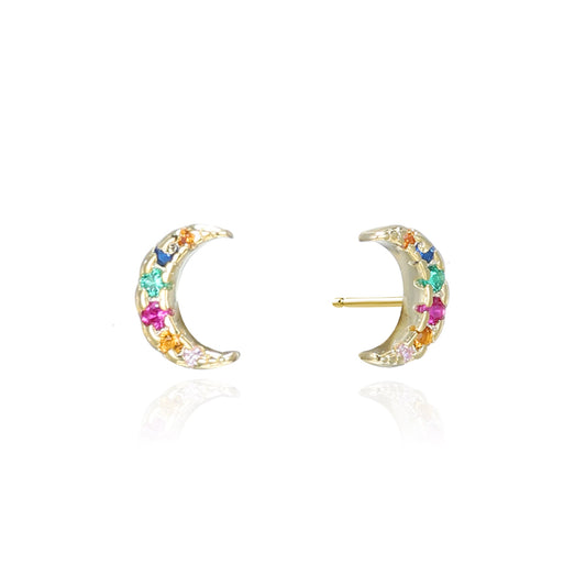 Silver Multi Color CZ Eclipse Stud Earrings