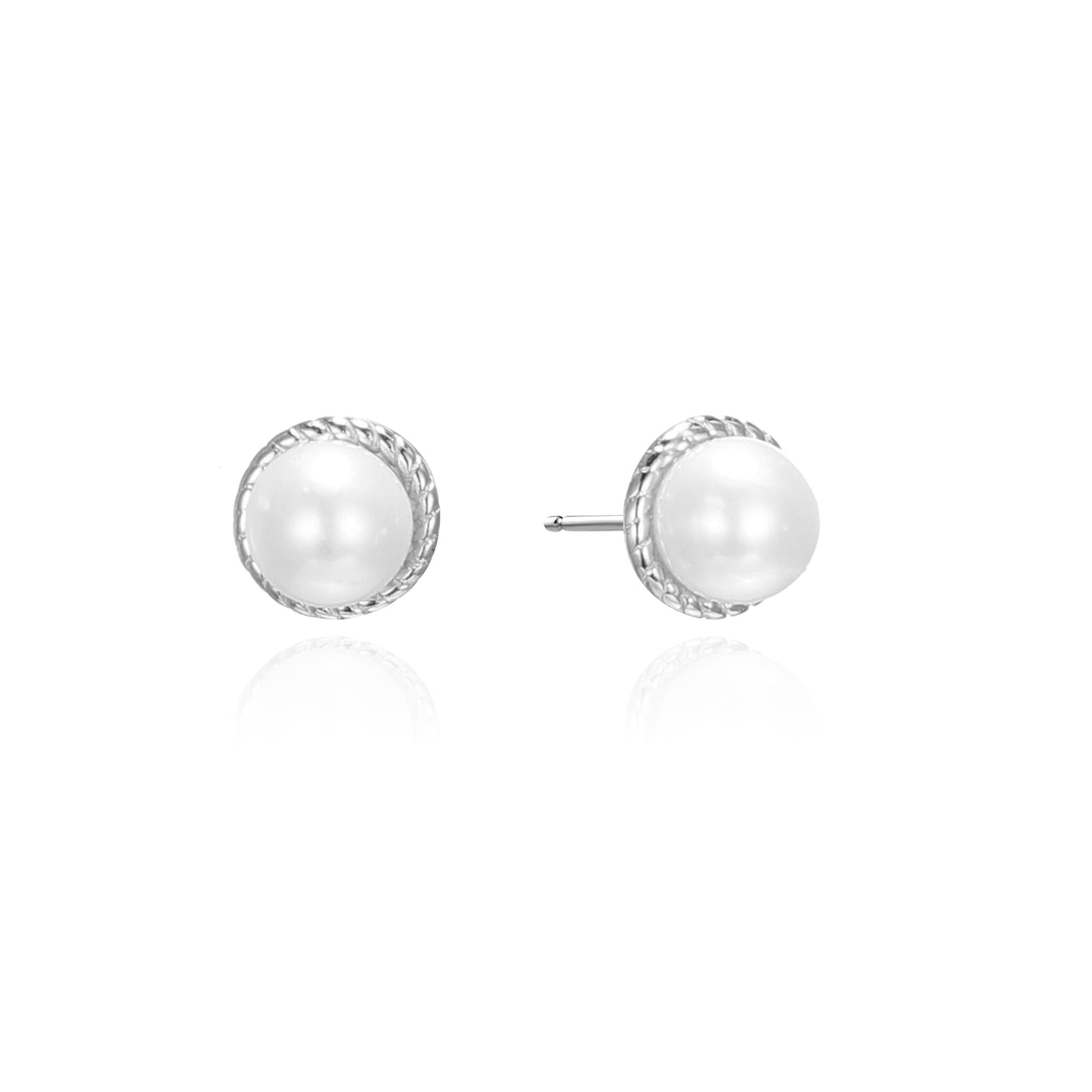 Silver Halo Pearl Stud Earrings