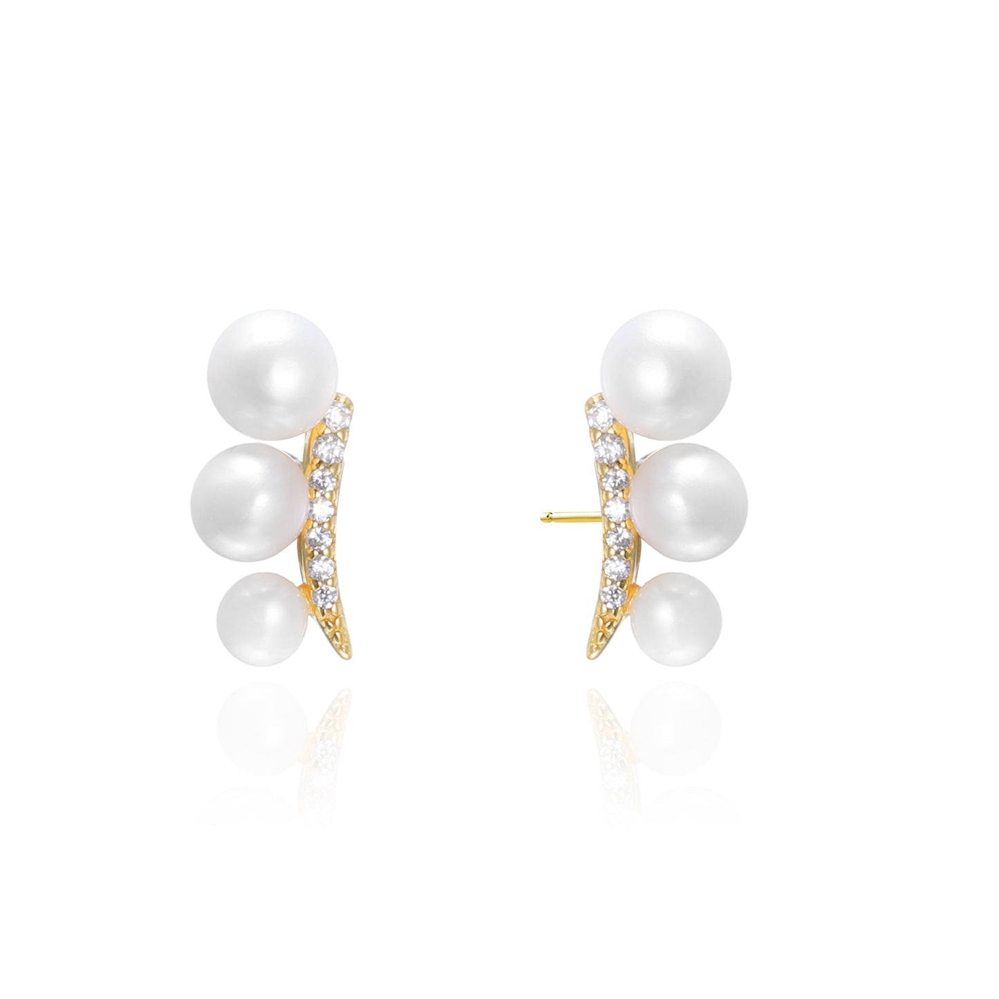 Silver CZ Pearl Stud Earrings