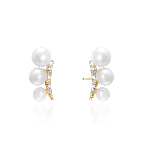 Silver CZ Pearl Stud Earrings