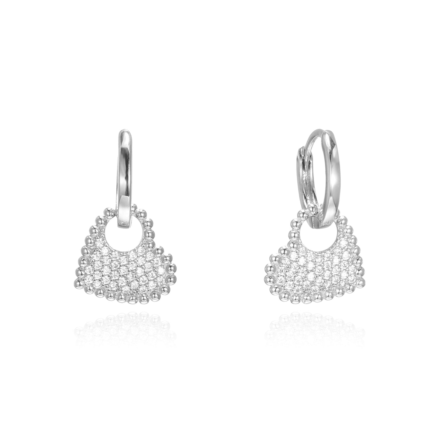 Silver CZ Pave Heart Drop Earrings