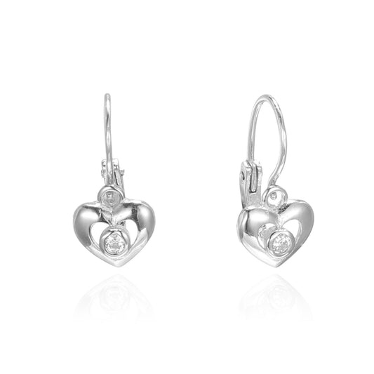 Silver CZ Heart Hoop Earrings