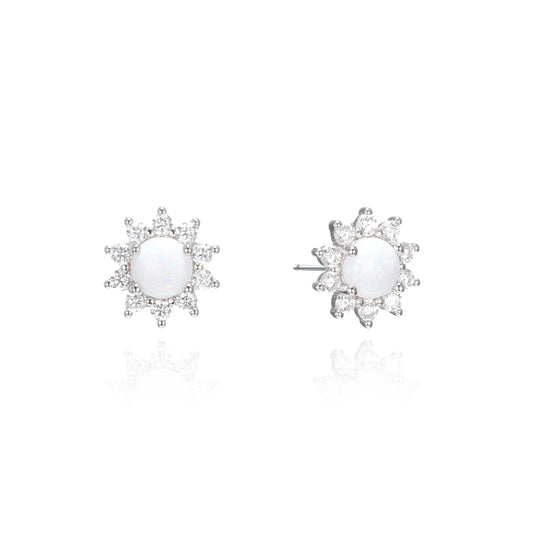 Silver CZ Opal Stud Earrings