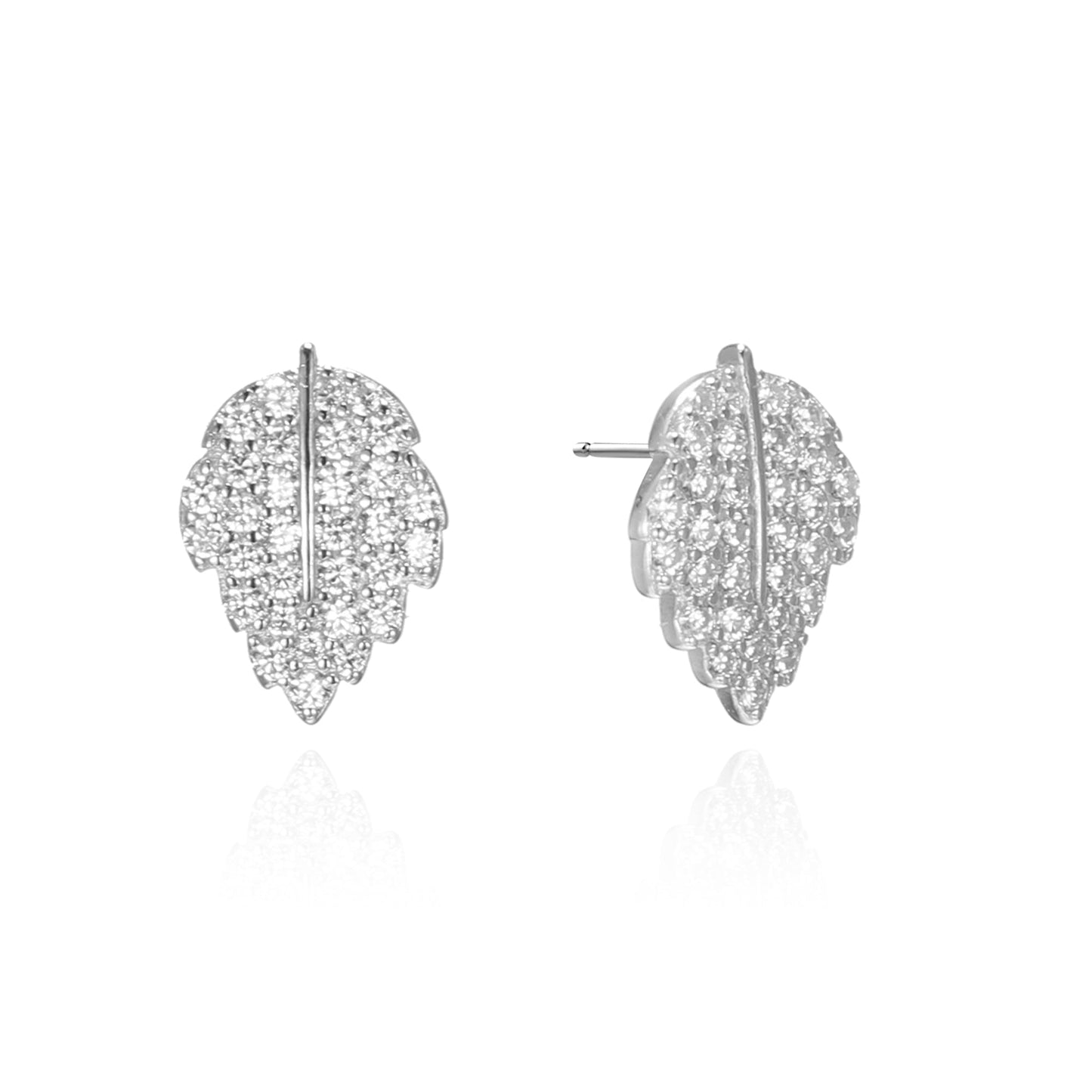 Silver CZ Leaf Stud Earrings