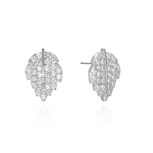 Silver CZ Leaf Stud Earrings