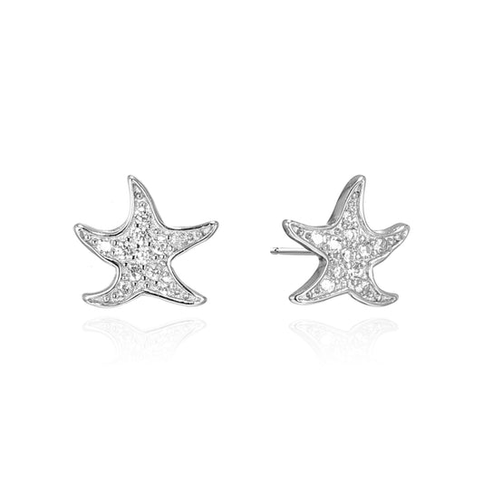 Silver CZ Sea Star Stud Earrings