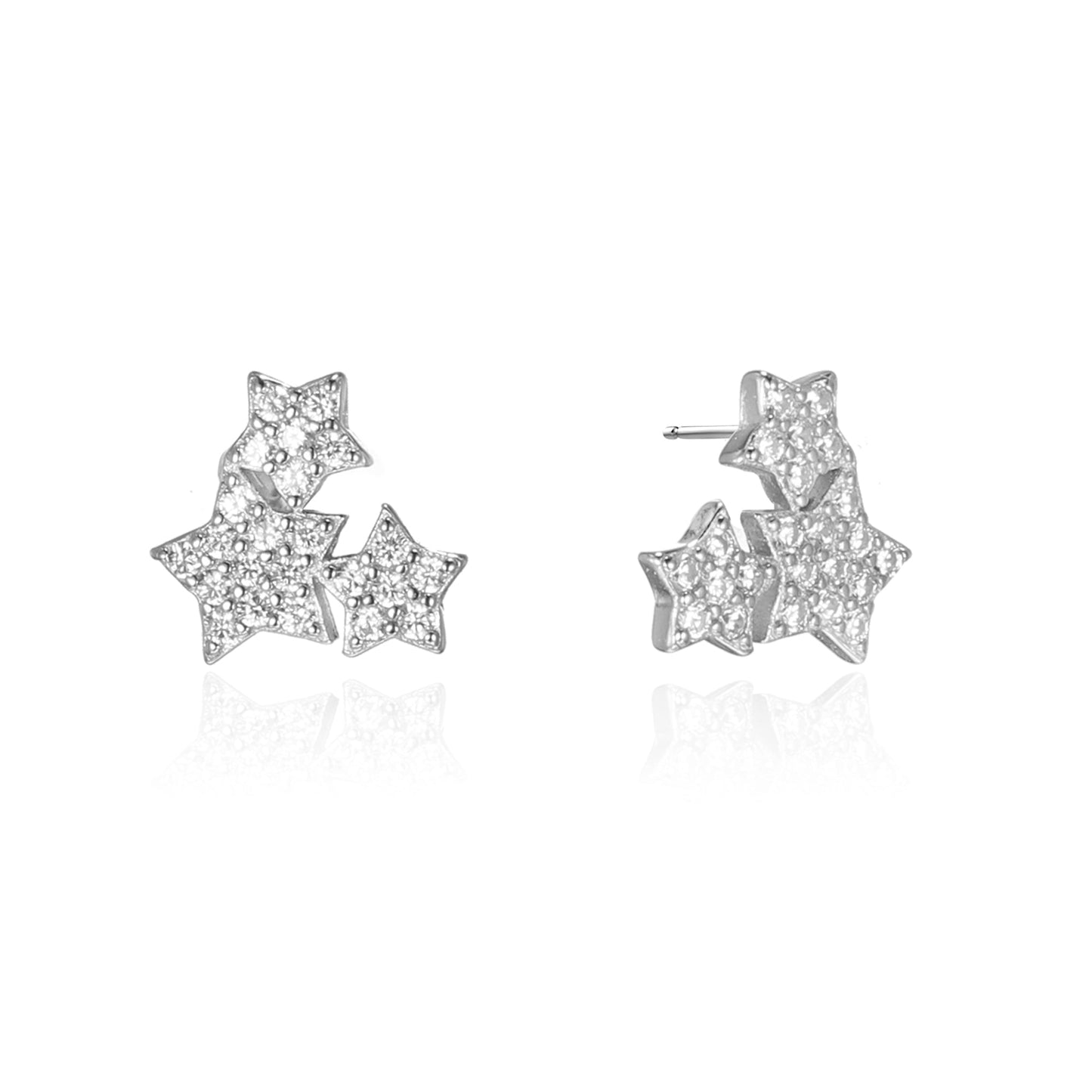 Silver CZ Star Cluster Stud Earrings