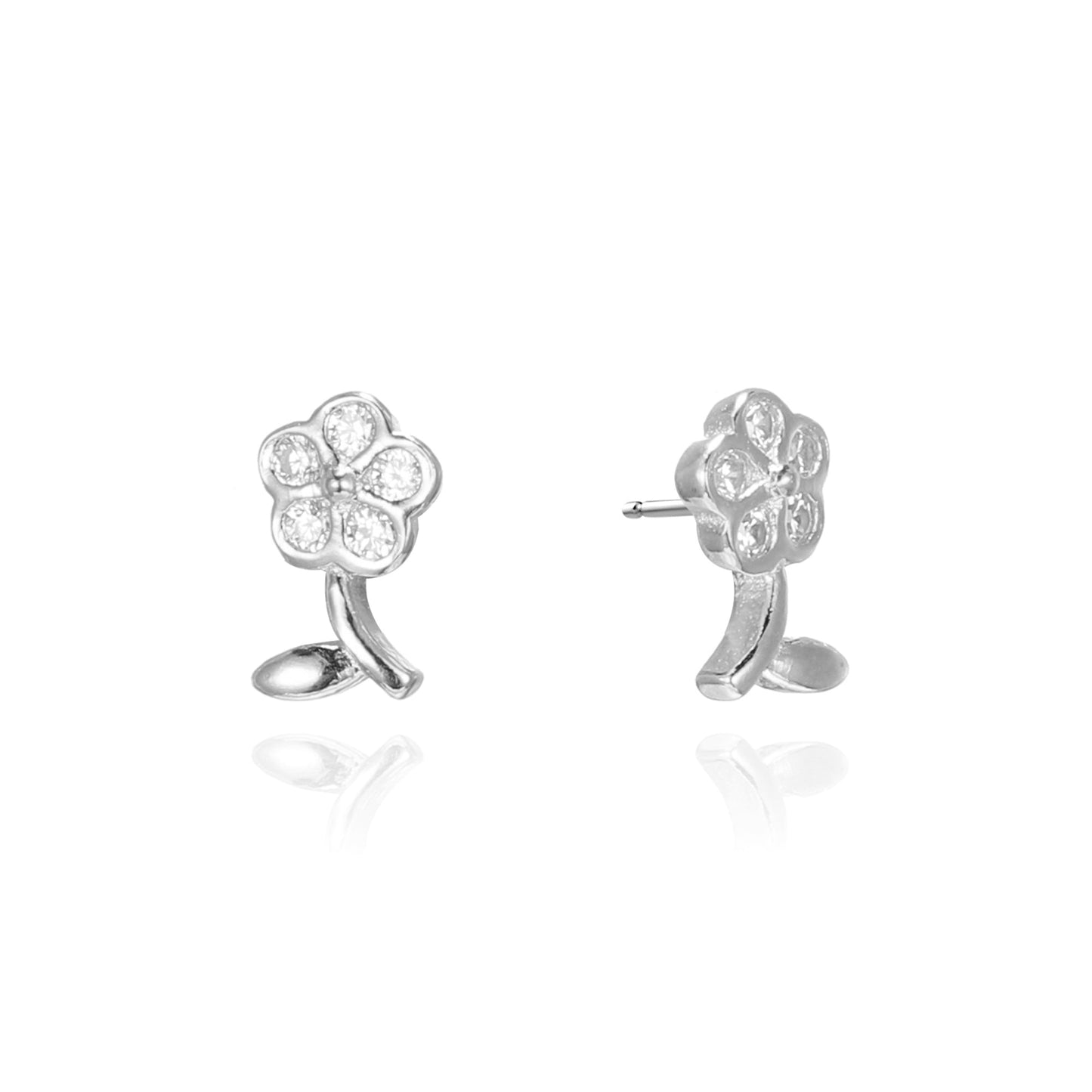 Silver CZ Flower Stud Earrings