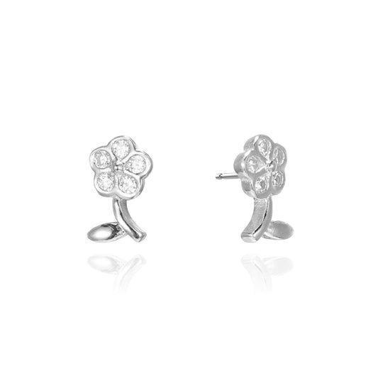 Silver CZ Flower Stud Earrings