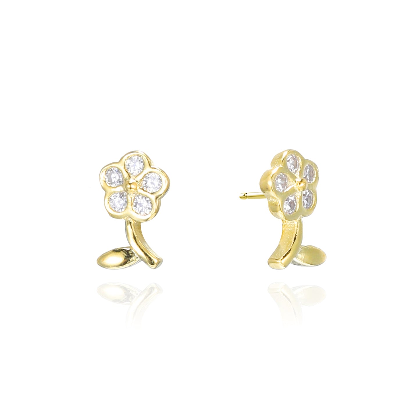 Silver CZ Flower Stud Earrings