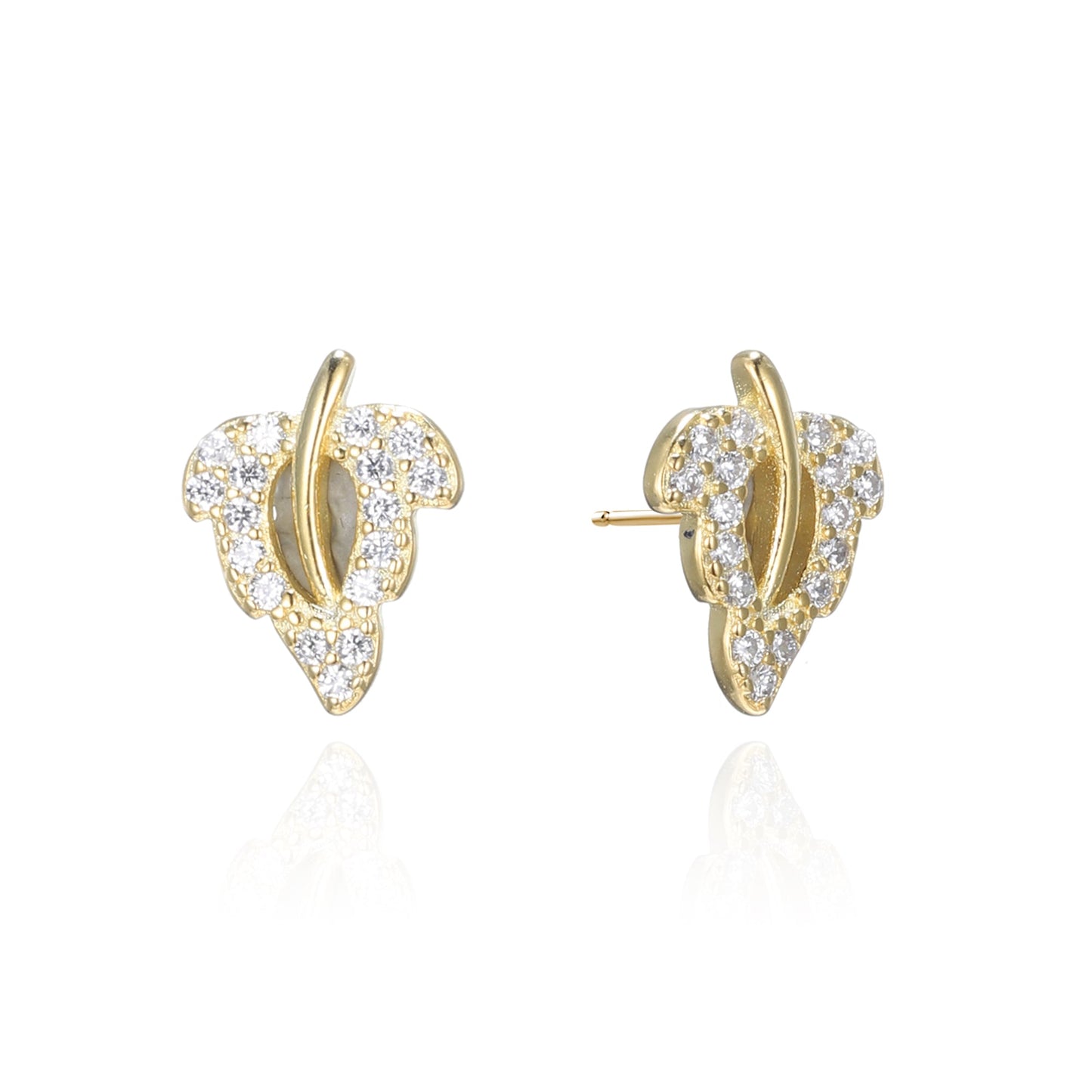 Silver CZ Leaf Stud Earrings