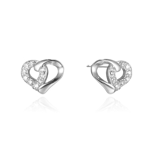 Silver CZ Heart Stud Earrings