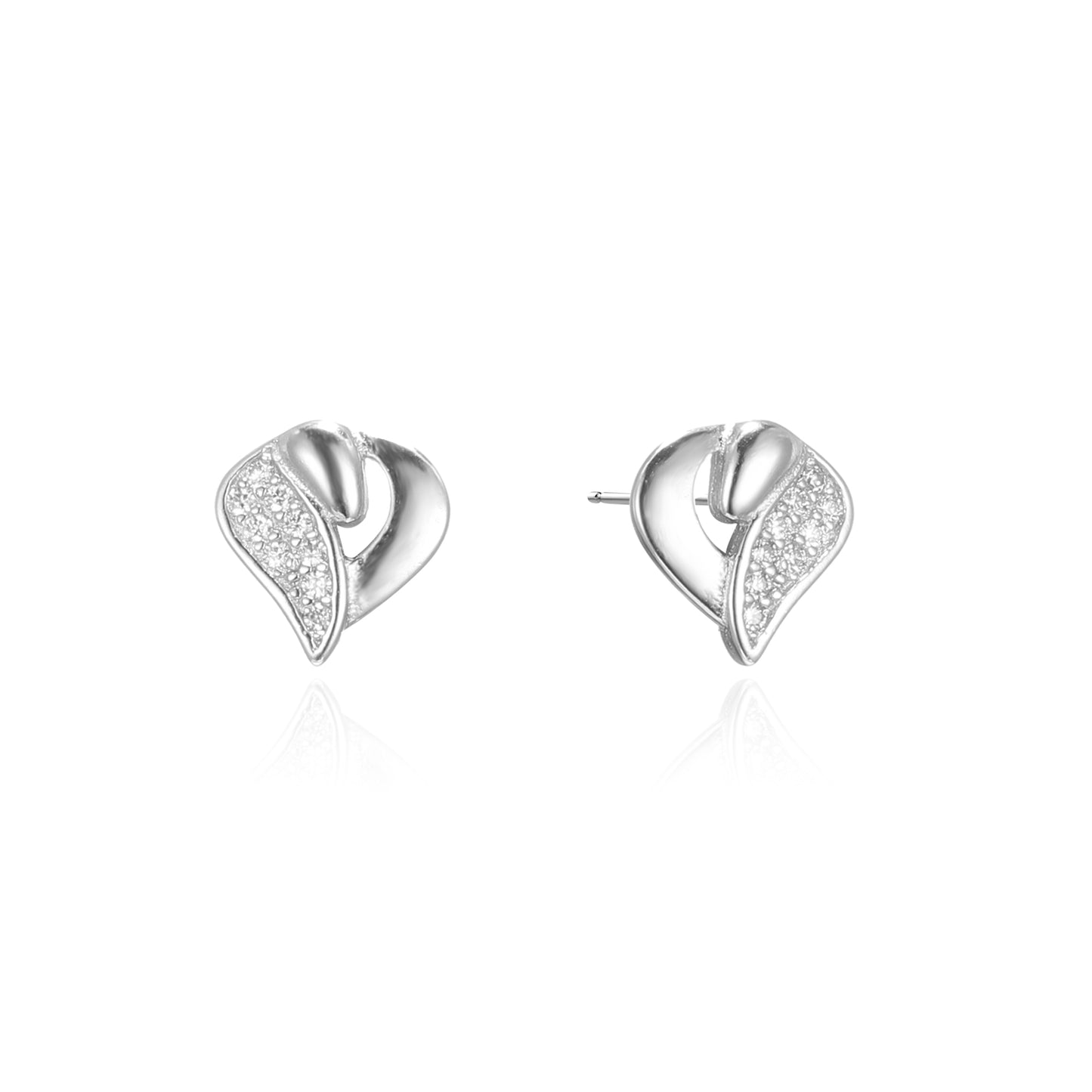 Silver CZ Heart Stud Earrings