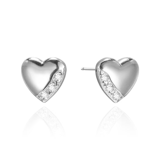 Silver CZ Heart Stud Earrings