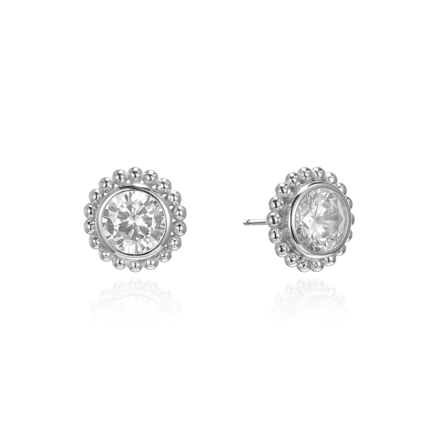 Silver CZ Bezel Halo Stud Earrings