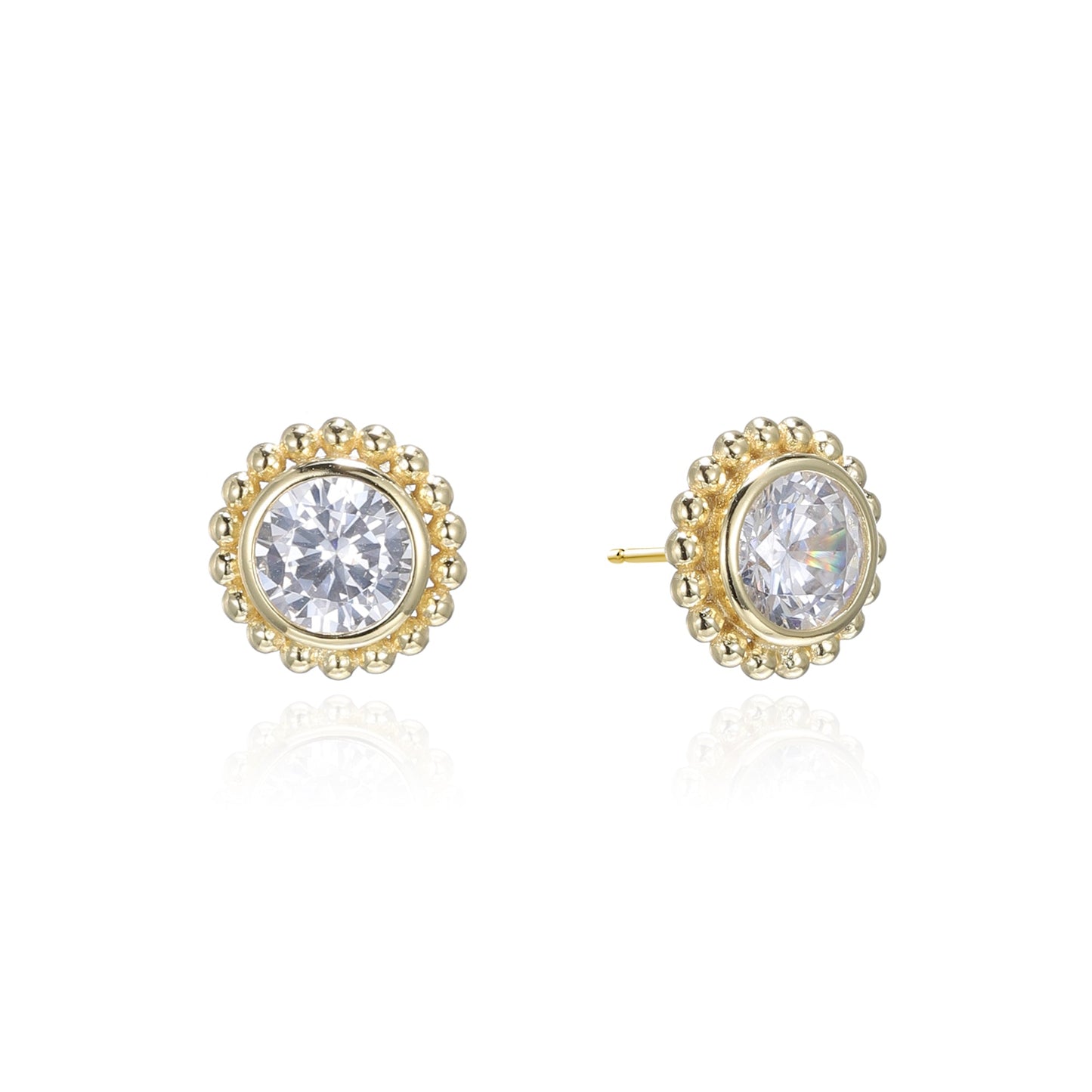 Silver CZ Bezel Halo Stud Earrings