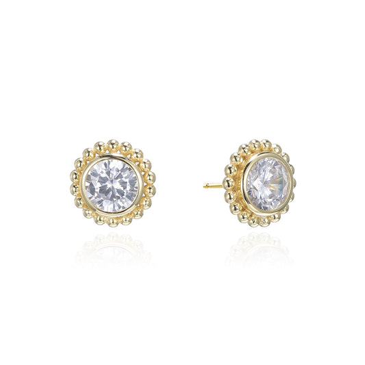 Silver CZ Bezel Halo Stud Earrings