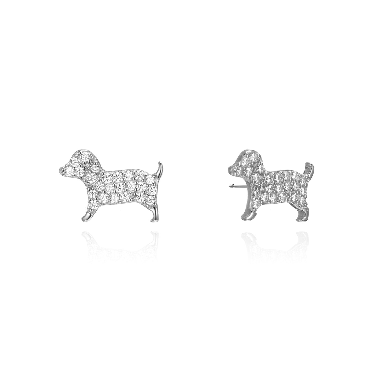 Silver CZ Dog Stud Earrings