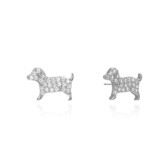 Silver CZ Dog Stud Earrings