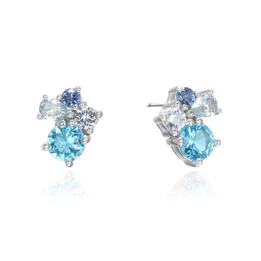 Silver CZ Cluster Stud Earrings