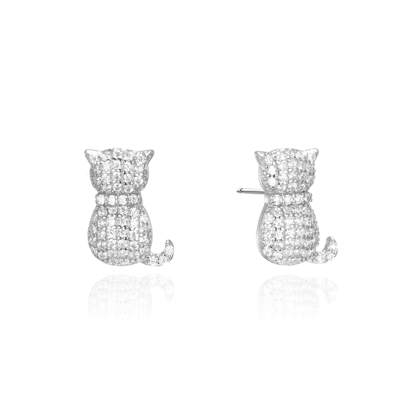 Silver CZ Cat Stud Earrings