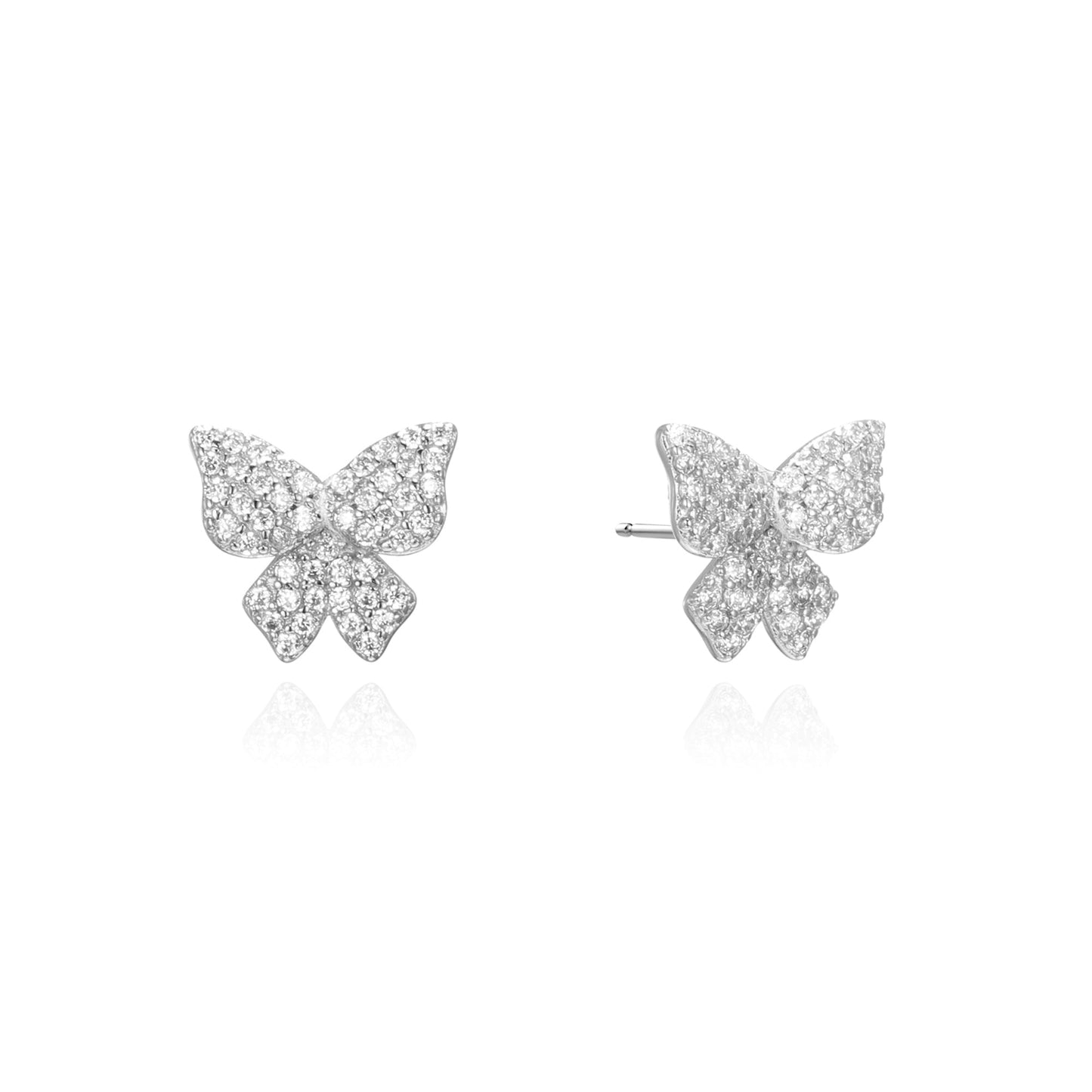 Silver CZ Butterfly Stud Earrings