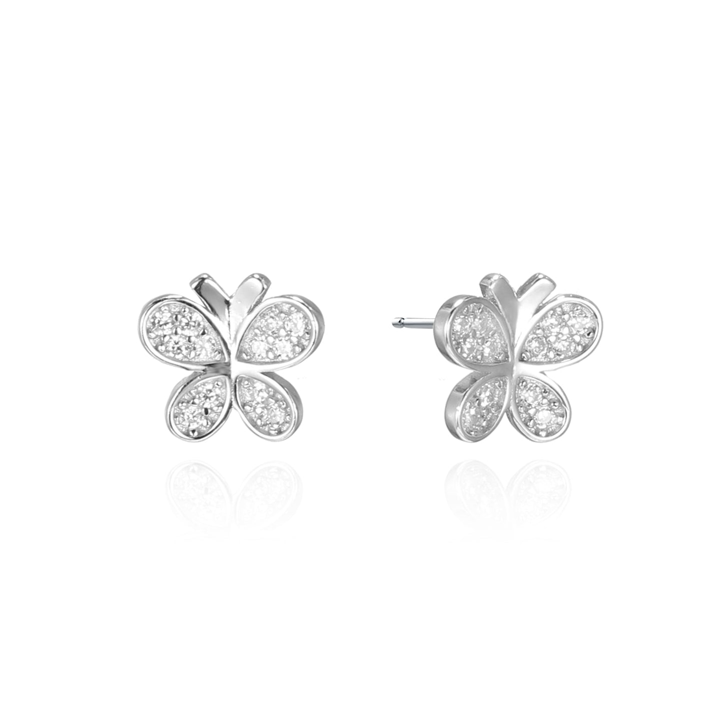 Silver CZ Butterfly Stud Earrings