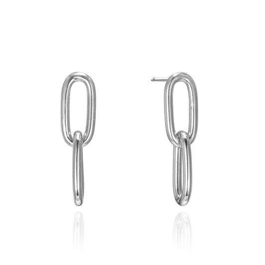 Silver Interlock Chain Drop Earrings