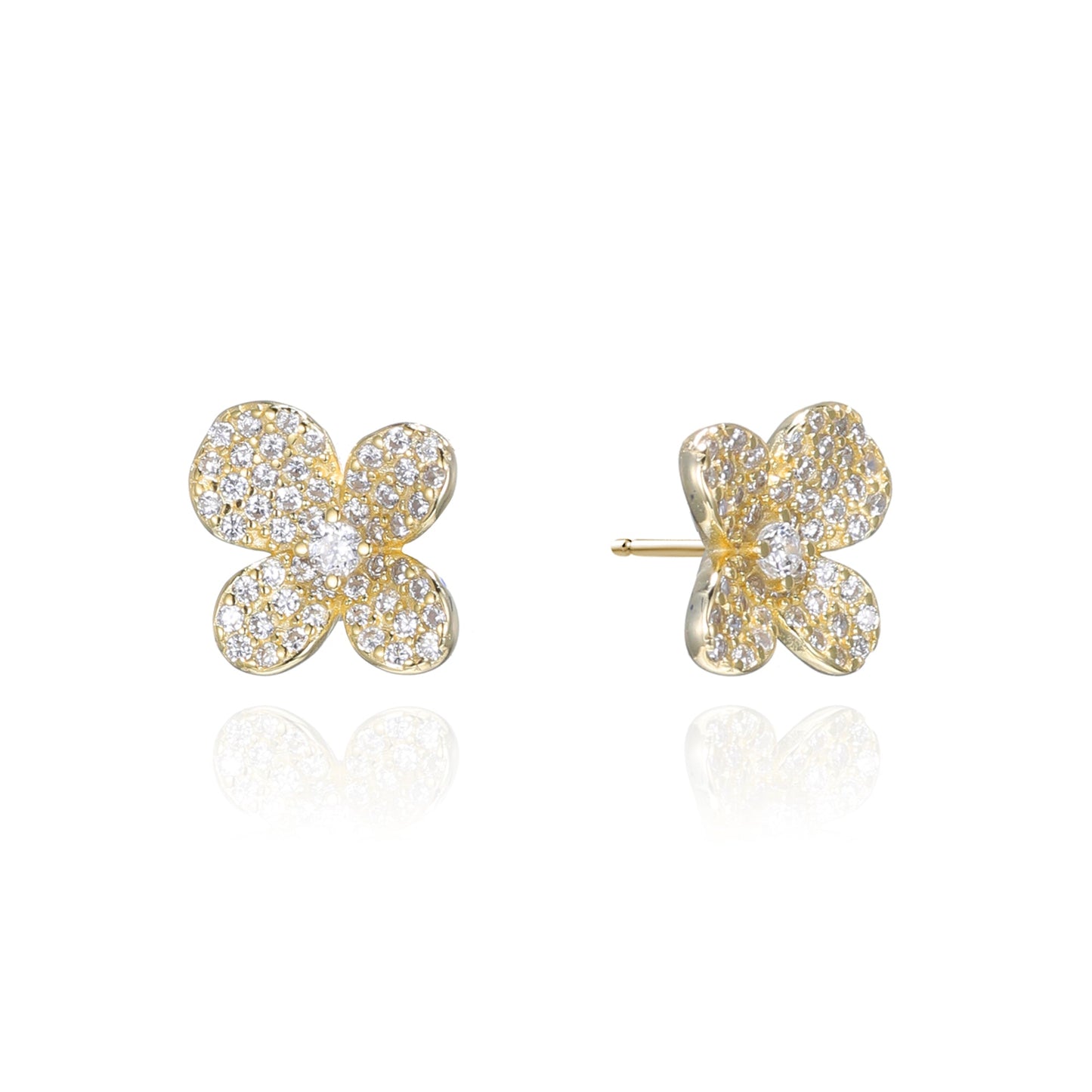 Silver CZ Pave Flower Stud Earrings