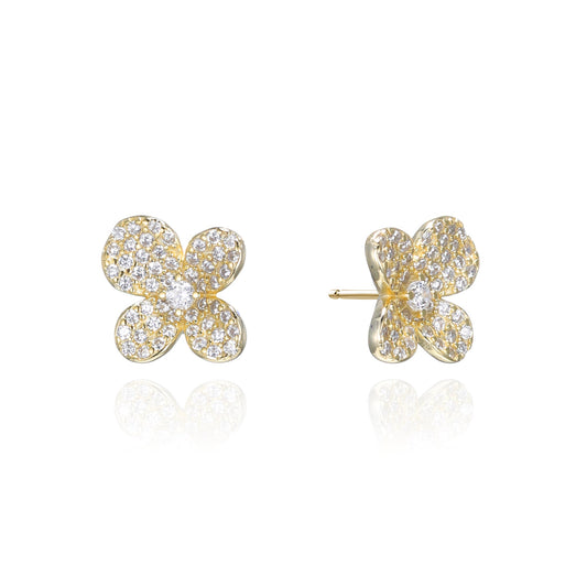 Silver CZ Pave Flower Stud Earrings