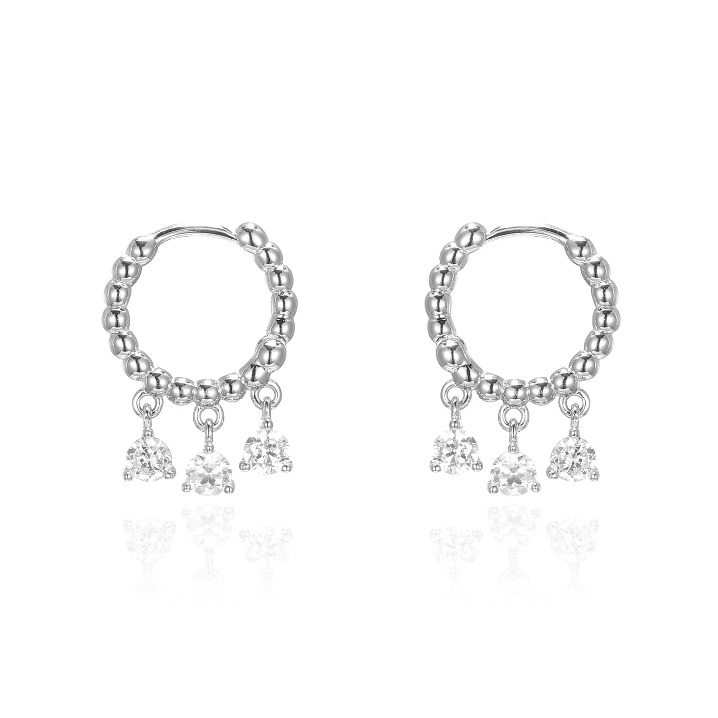 Silver Circle CZ Dangle Earrings